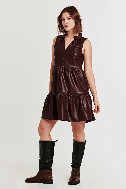 Buy Now HELENA SLEEVELESS DRESS MAHOGANY WOODS VEGAN LEATHER