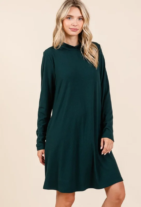 Online Exclusive Hunter Ribbed Knit Mock Neck Pocket Dress