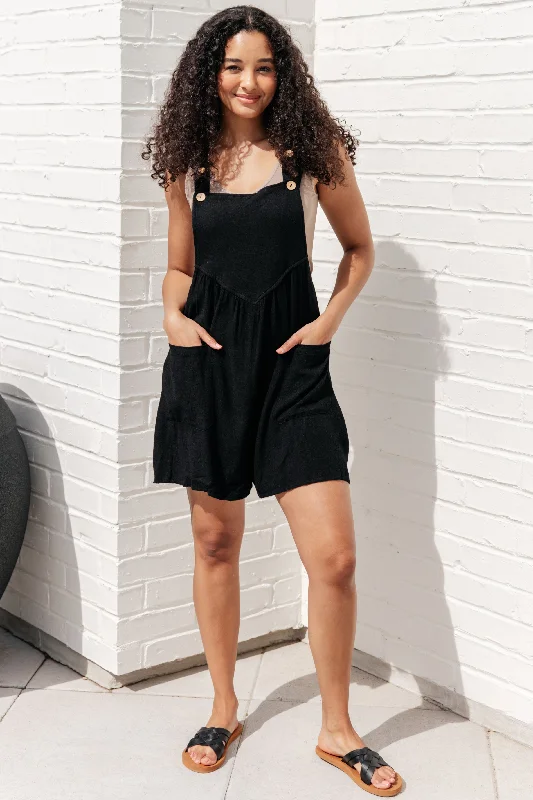 Referral Discount I Want You Back Linen Blend Shortalls in Black