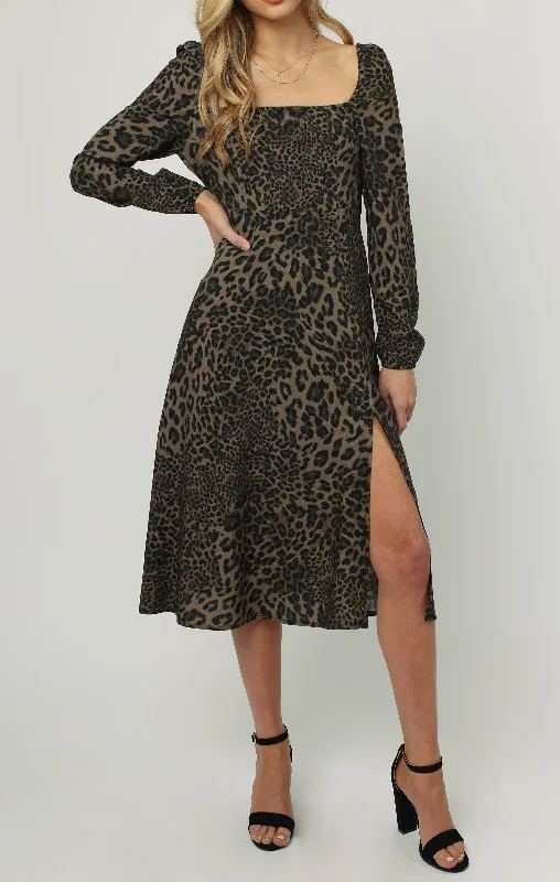 Massive Deals ISABELLE SQUARE NECKLINE DRESS LEOPARD CUB
