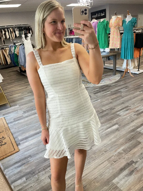 Instant Discount Jacquard Peplum Mini Dress - White