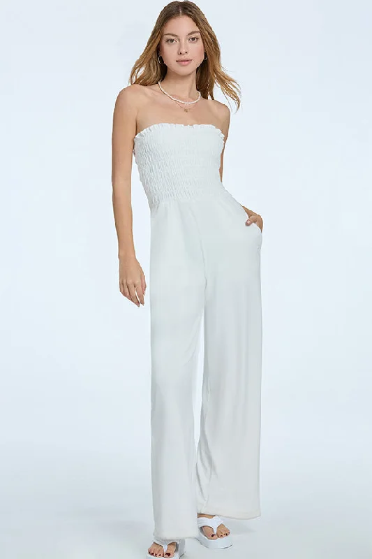 Act Fast Smocked Velour Jumpsuit