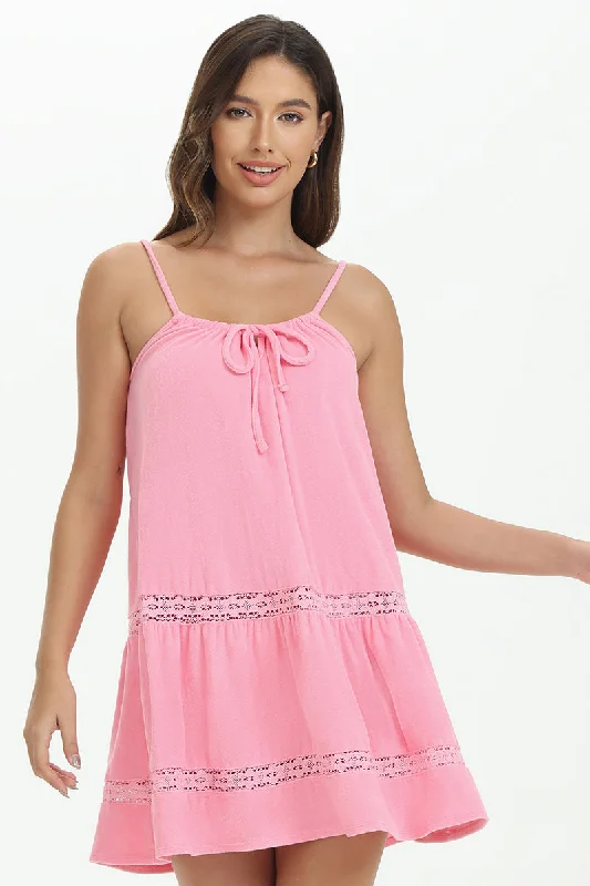 Price Break Towel Terry Lace Trim Tiered Dress