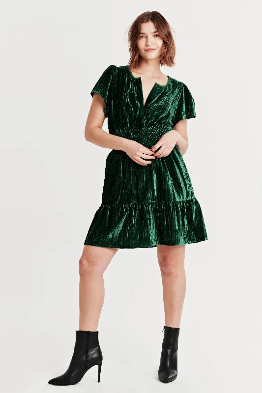 Final Sale KARIANA FRONT PLACKET DRESS DARK GREEN VELVET