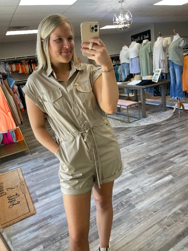 Online Specials Leather Tie Waist Romper - Taupe