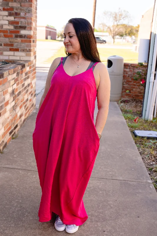 Now or Never Linen Maxi Harem Dress - Hot Pink