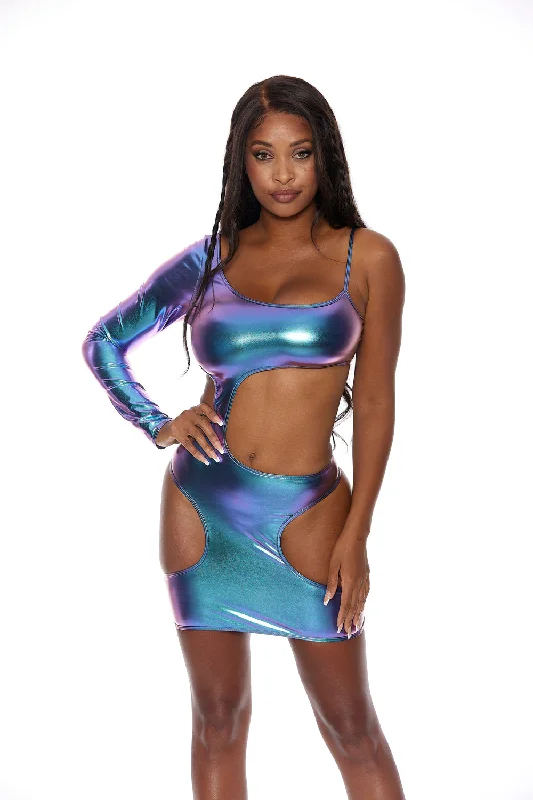 Limited Stock Liquify Hologram Cut-Out Mini Dress