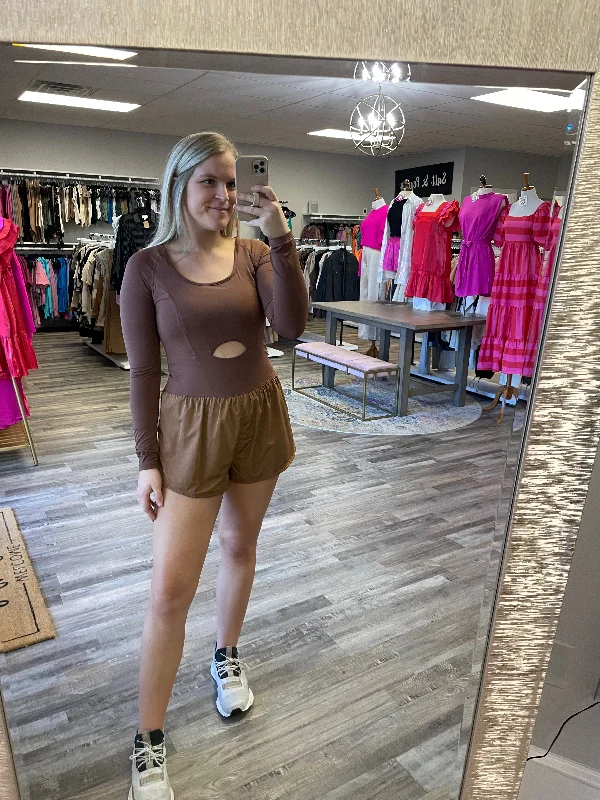 Lowest Price Long Sleeve Active Romper - Chocolate