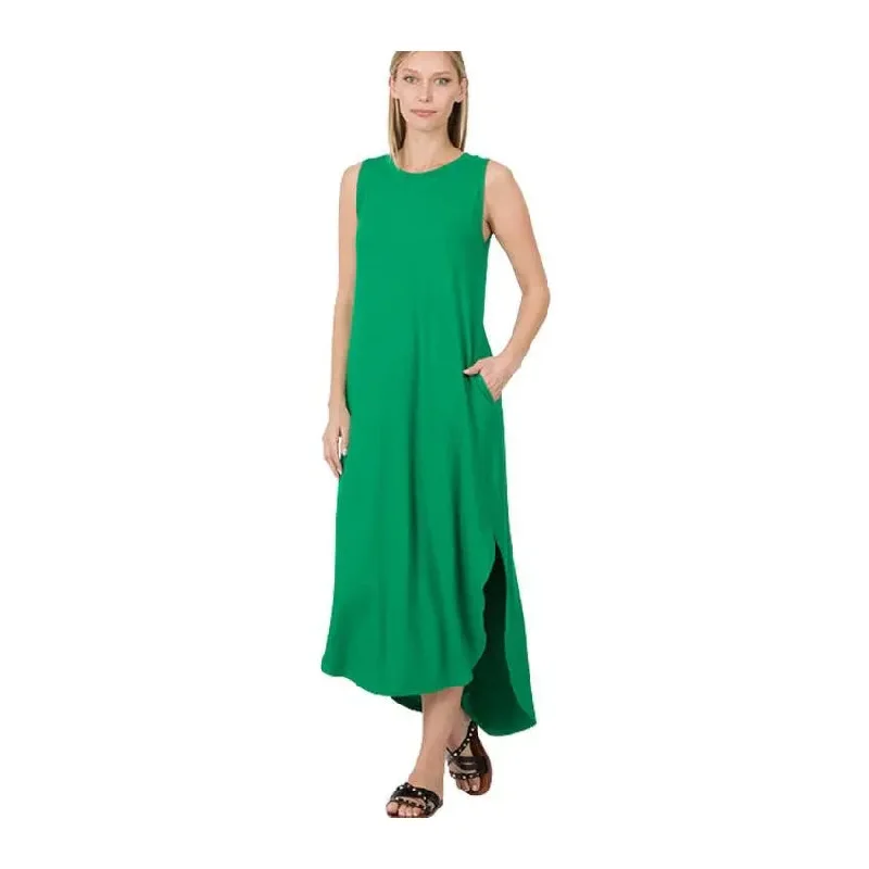Exclusive Savings Maxi Dress Side Slit with Pockets Kelly Green