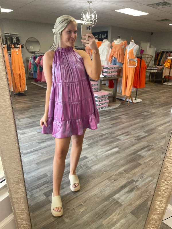 Anniversary Sale Metallic Tiered Dress - Magenta