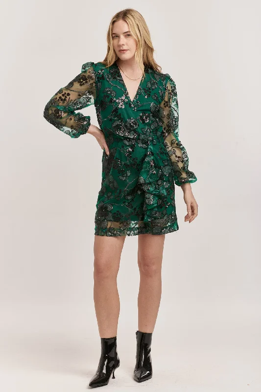 Friends and Family Sale MINA BUTTON DOWN LONG SLEEVE DRESS EMERALD GARDENIA