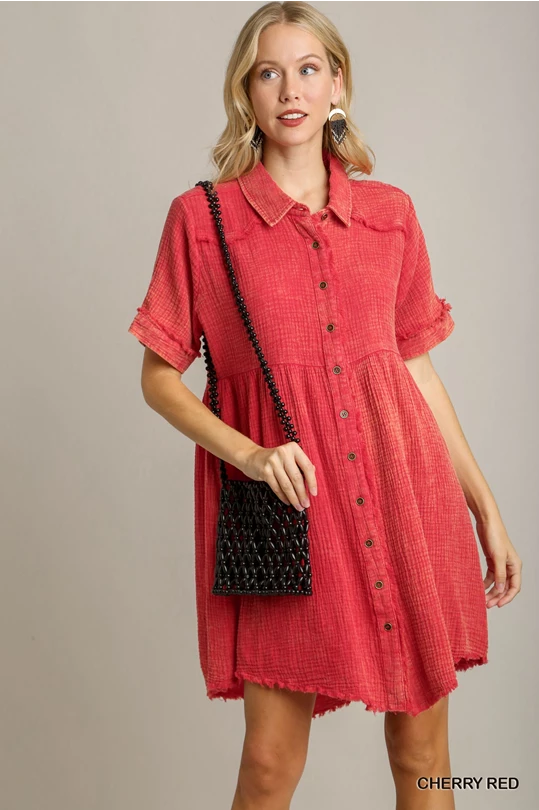 Season Finale Sale UMGEE Mineral Washed Collared Dress Red