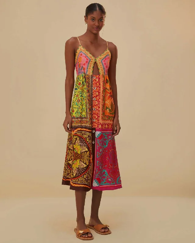 Unmissable Offer Multicolor Mixed Scarves Midi Dress