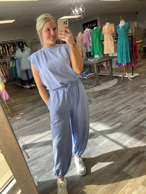 Super Deal Oversized Terry Knit Jumpsuit - Chambray