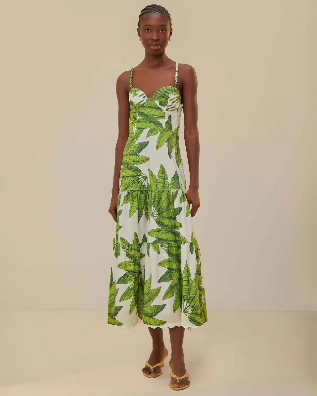 New Markdowns Off-White Palm Fan Midi Dress