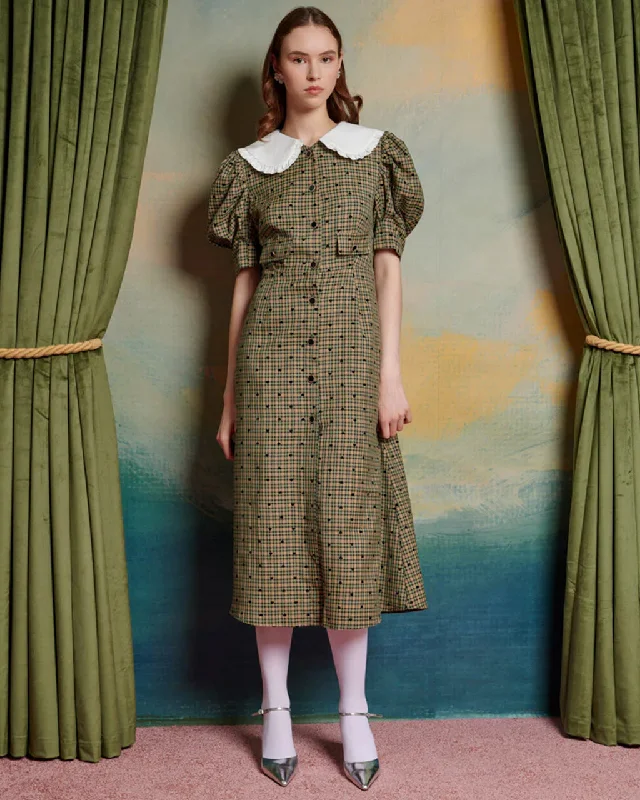 Can't Be Beat Pine Check Midi Dress