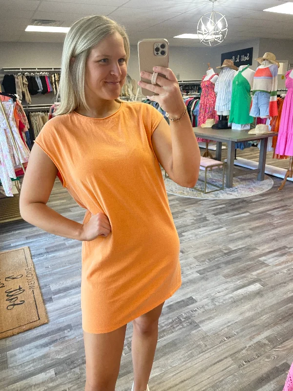 Online Exclusive Raw Hem Tee Dress - Orange