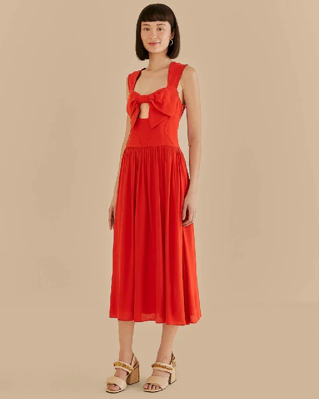 Price Slash Red Bow Detail Sleeveless Midi Dress