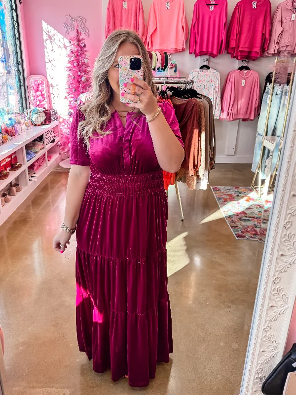 Don’t Miss Out Pink Velvet Maxi Dress