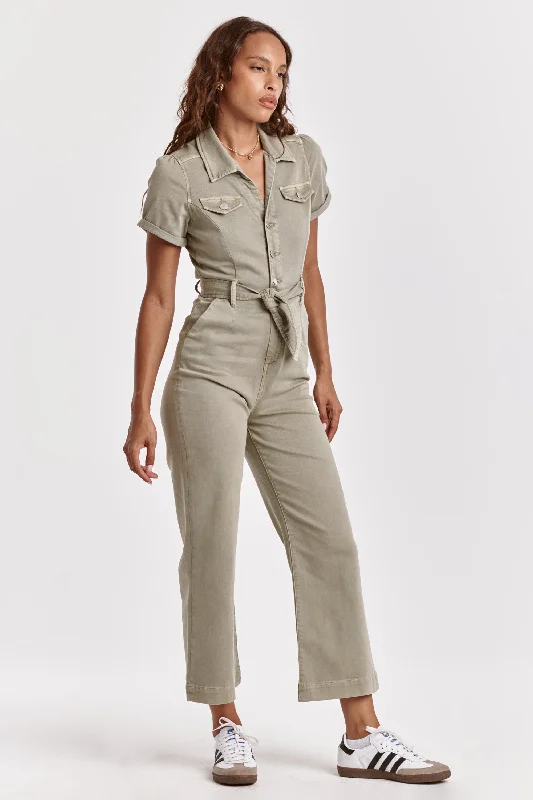 Markdowns RIVETER COLOR DENIM JUMPSUIT MATCHA TEA