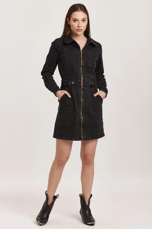Special Buy SAGE LONG SLEEVE FRONT ZIP DRESS BLACK