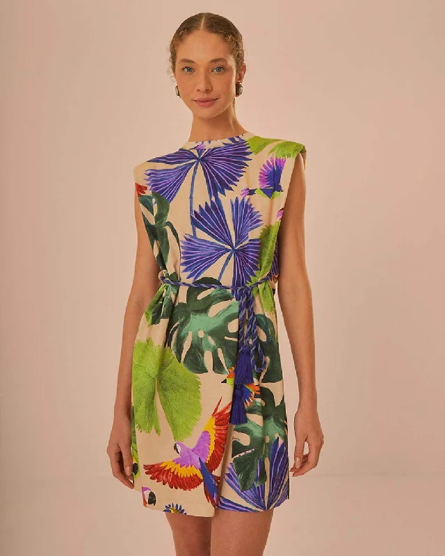 Midnight Madness Sand Macaw Jungle Organic Cotton T-Shirt Dress