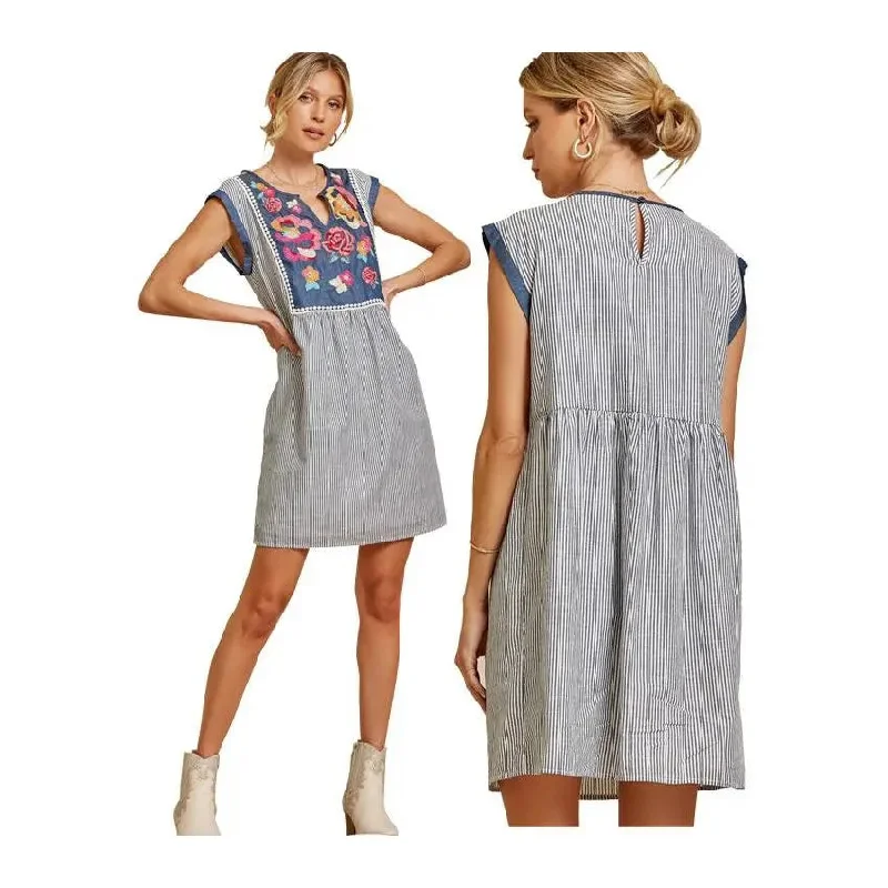 Limited Availability Savannah Jane Dress Embroidered Denim Blue
