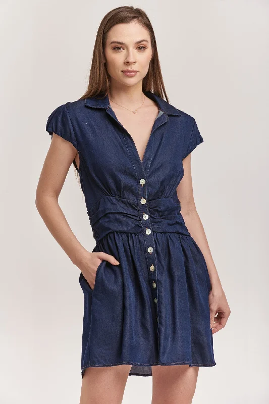 Inventory Reduction SAWYER BUTTON DOWN DRESS DARK DENIM TENCEL