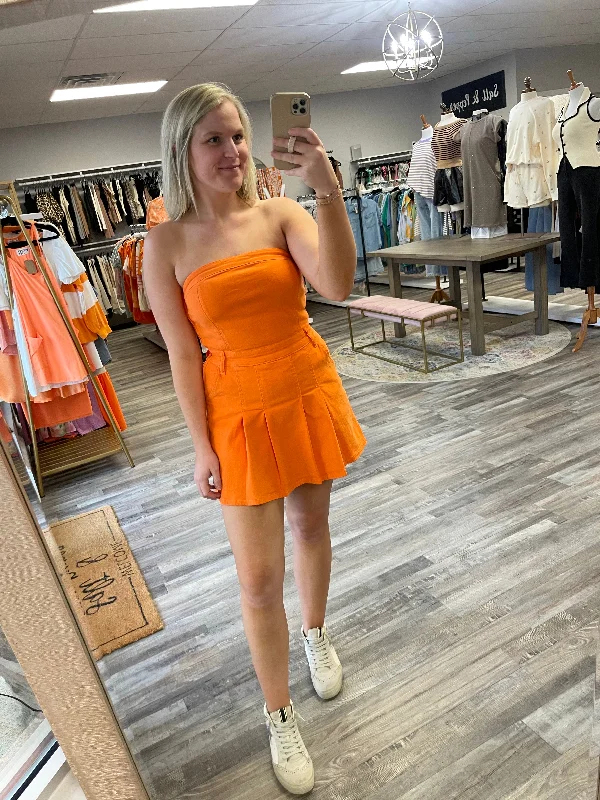 Best Deals Strapless Denim Romper Dress - Sunkist