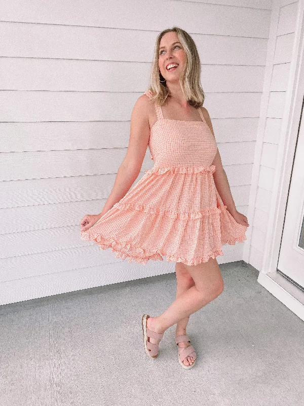 Deal Zone Sunset Picnic Dress in Coral