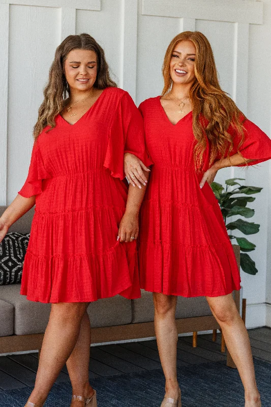 Closeout Sweet and Spicy Flutter Sleeve Dress