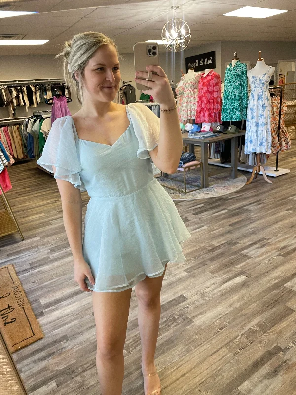 YEAR-End Sale Sweetheart Sheer Overlay Dress - Blue