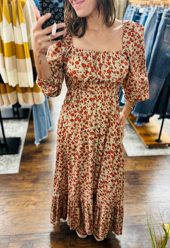Friends and Family Sale Taupe Vintage Floral Maxi Dress