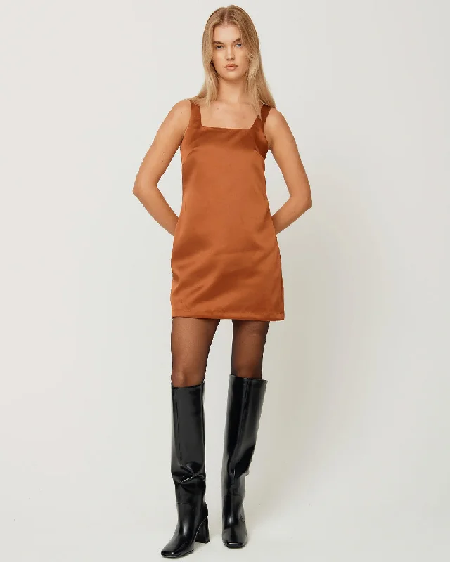 YEAR-End Sale The Mini Satin Shift Dress - Chocolate