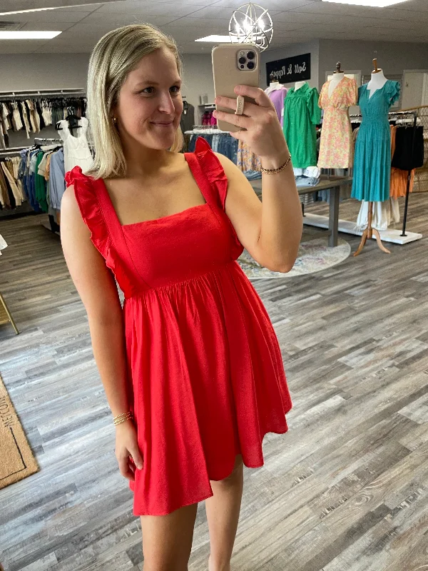 Special Discount Tie Back Babydoll Mini Dress - Red
