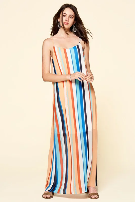 TIME-Limited Offer Tropical Tides Multi Stripe Maxi Dress