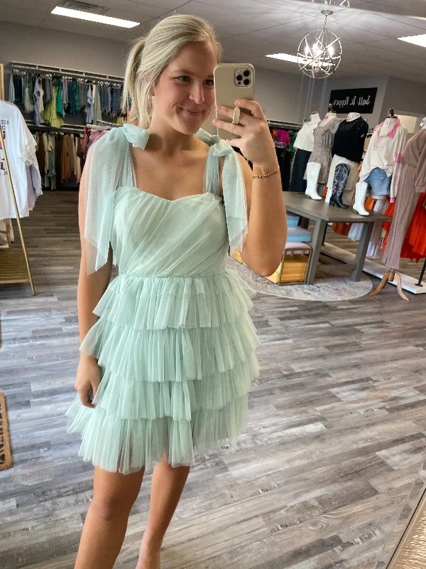 Closeout Sale Tulle Tiered Mini Dress - Mint