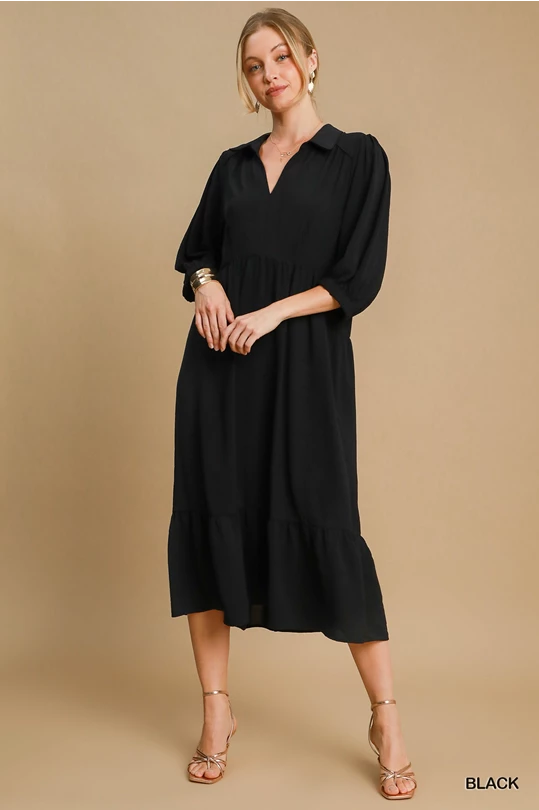Clearance Event UMGEE Collared Midi Dress Black