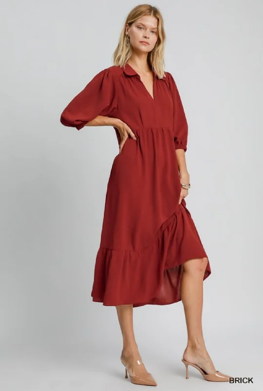 Today’s Special UMGEE Collared Midi Dress Brick
