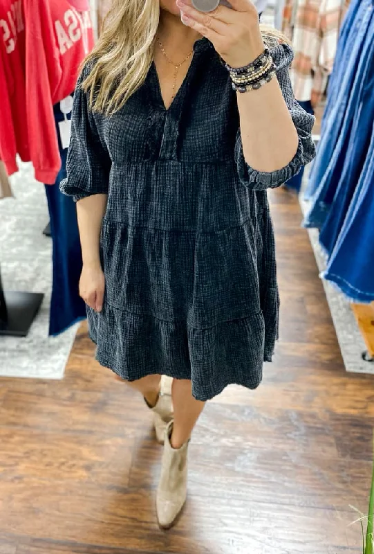 Deep Discounts UMGEE Frayed Hem Tiered Dress Ash