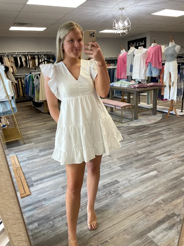 Deal Alert V-Neck Mini Dress - Off White