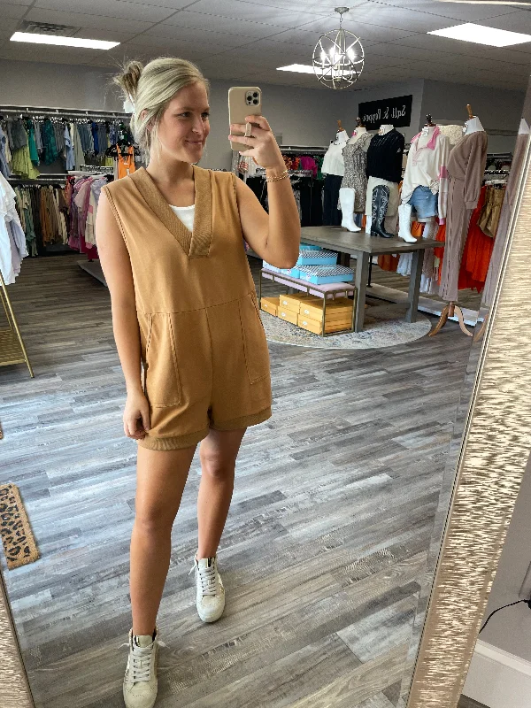 Inventory Reduction V-Neck Sleeveless Romper - Mocha