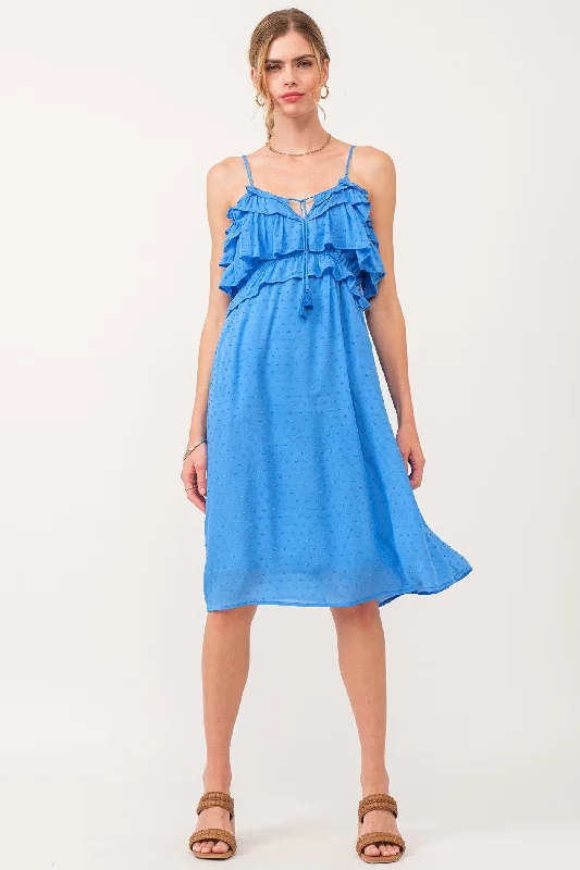 Price Fest VALENTINA MULTI RUFFLE DRESS BLUE STAR