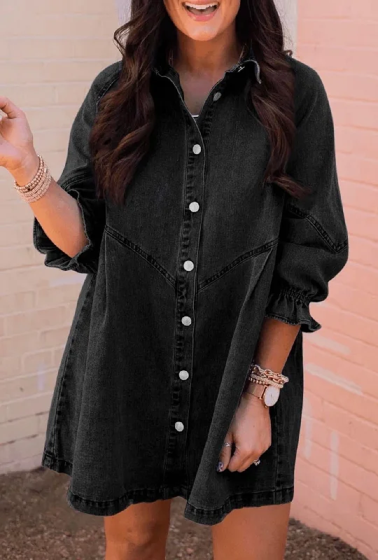 Buy Now Vintage Black Button Down Denim Dress
