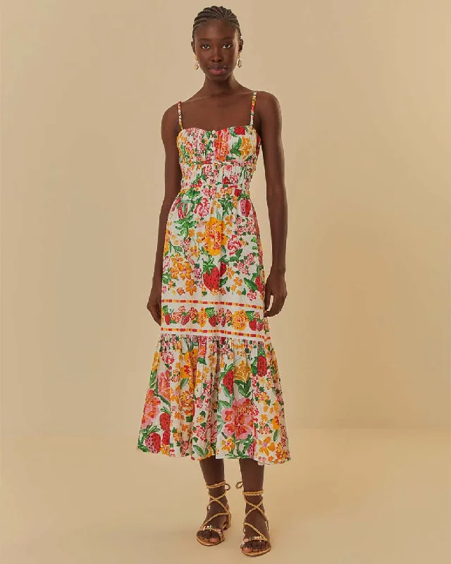Weekend Deal White Floral Sketch Midi Dress