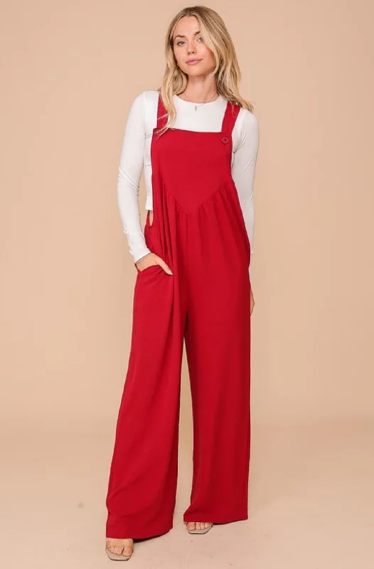 Price Slash Wide Leg Jumpsuit Dark Red