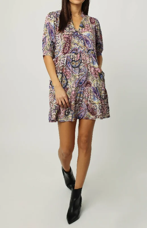 Price Cut WYATT QUARTER SLEEVE TIERED DRESS MOONSCAPE PAISLEY