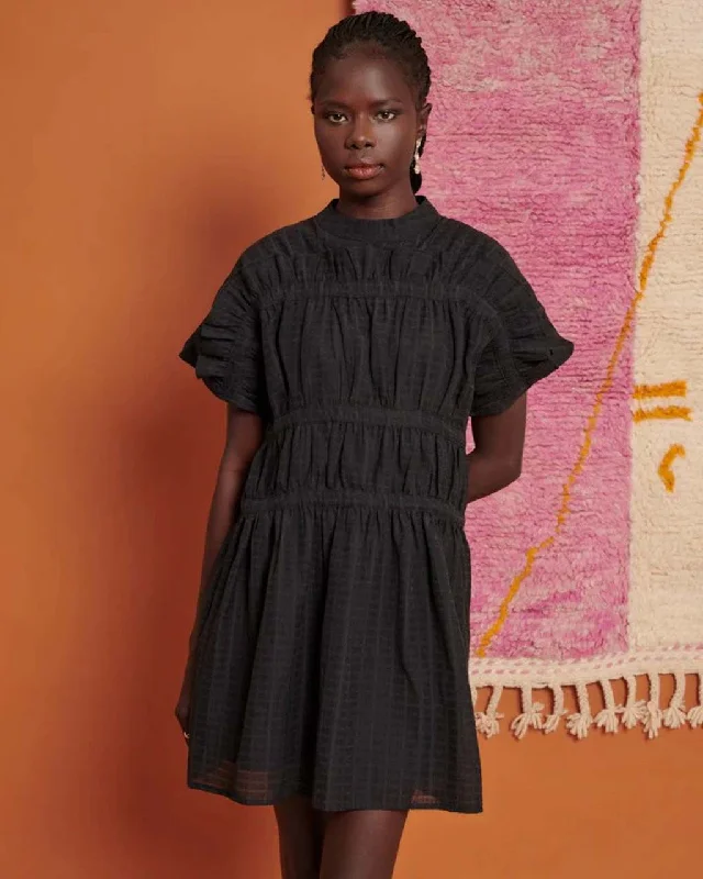 Stock Clearance Yasmin Ruched Mini Dress - Coal Black