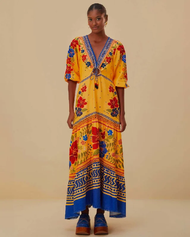 Hot Deal Yellow Floral Yard Maxi Dress