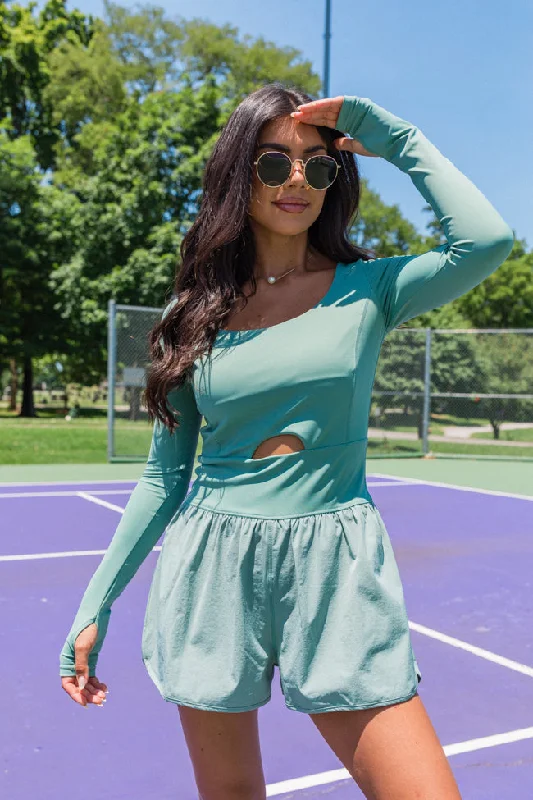 Final Clearance You're Thriving Sage Active Long Sleeve Keyhole Romper